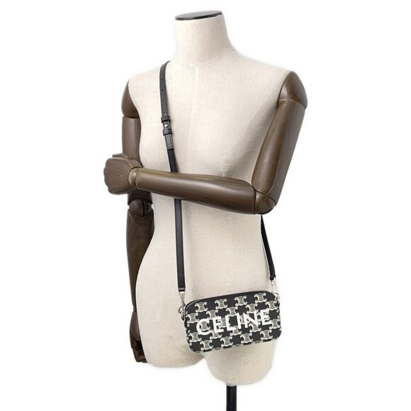 CELINE Triomphe HorizontalPouch Shoulder Bag PVC/Leather Black/White 10L272FSQ - Picture 5 of 14